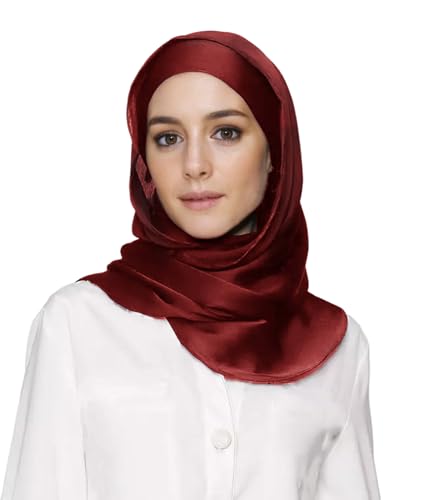 Lina & Lily Premium Crinkled Satin Hijab Head Scarf Shawl for Muslim Women - color: Burgundy