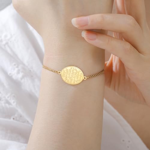 VASSAGO Islamic Ayatul Kursi Oval Bracelet for Women Allah Teardrop Link Bracelets Arabic Muslim Quran Calligraphy Charm Bracelet Islam Eid Ramadan Gift Jewelry Gifts - color: Box Chain-G