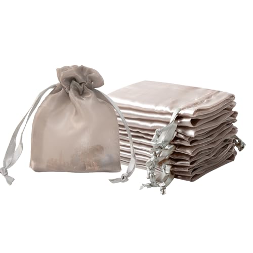 QIANF 20 Pcs Champagne Small Organza Bags 3X4 inch for Wedding Favors with Drawstring, Mini Mesh Gift Bags Jewelry Pouch for Candy Bridal Shower Party Favor Baby Shower Christmas - color: Champagne, size: 3x4"