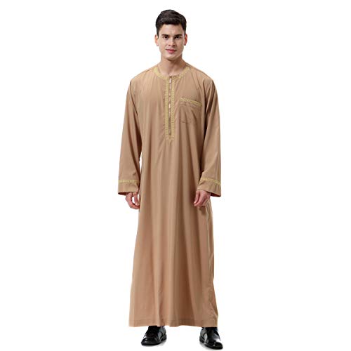 Men's Muslim Clothes Durable Kaftan Robe Dubai Long Gown Ethnic Clothes,1pc Soft Robe - color: A Light Tan, size: XX-Large