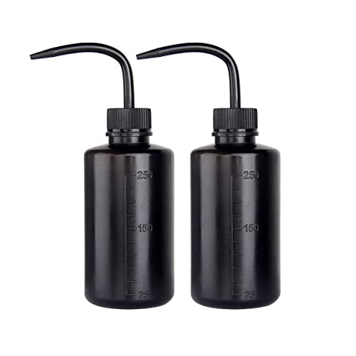 250ml Plastic Safety Wash Bottle, Black Lab Squeeze Bottle with Narrow Mouth and Scale Labels, Squirt Bottle For Plant Flower Succulent Watering - 2 Packs - color: black 250ml 2pcs