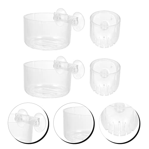 Balacoo Fish Tank Aquarium Accessories 4pcs Acrylic Feeding Cups Fish Feeder Suction Cup Set