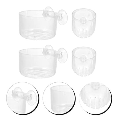 Balacoo Fish Tank Aquarium Accessories 4pcs Acrylic Feeding Cups Fish Feeder Suction Cup Set