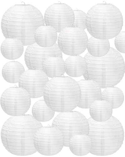 Treela 48 Pcs Paper Lanterns Party Decorations Chinese Lanterns Round Paper Decor 4/6/8/10 Inch Asian Hanging Lamps Decorative for Graduate Wedding Birthday Bridal Party Supplies(White) - color: White