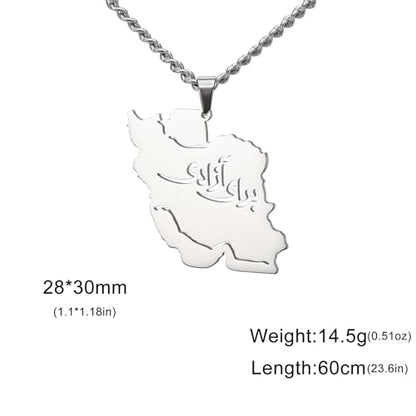 LIKGREAT Iran Map Necklace with Persian Calligraphy Stainless Steel Iranian Cultural Farsi Script Pendant Necklace Patriotic Peace Jewelry - color: 2-sliver
