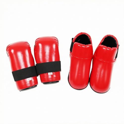Milageto Taekwondo Guard Set Padded Foot Protectors Curved Openings Taekwondo Sparring Gloves - color: Red, size: X-Small