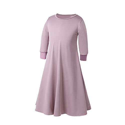 Toddler Girls Muslim Dress Abaya with Hijab Prayer Clothes Arab Solid Islamic Robe Kids Ramadan Long Skirt LDS Temple Dresses - color: B-purple, size: 3-4T