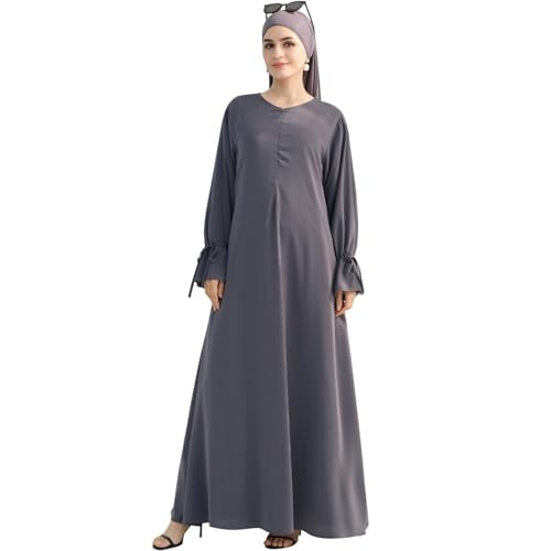 khalat Women's Muslim Kaftan Abaya Dress Eid Prayer Dress for Women Islamic Daily Dress Smooth Flowy Muslim Women Clothes - color: Dark Gray, size: Large
