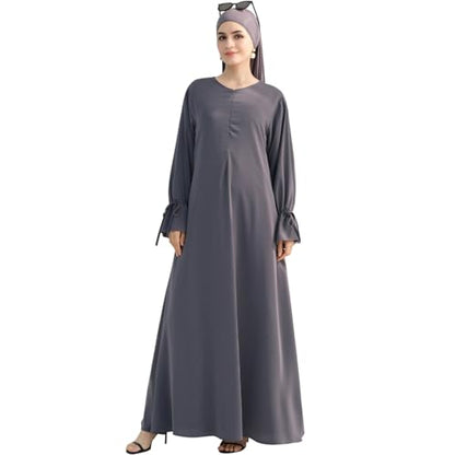 khalat Women's Muslim Kaftan Abaya Dress Eid Prayer Dress for Women Islamic Daily Dress Smooth Flowy Muslim Women Clothes - color: Dark Gray, size: Large