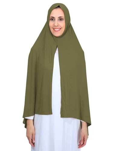 Non-See Through Instant Jersey Cotton Hijab Scarf for Women, Ready to Wear Muslim Head Scarf - color: Olive Green