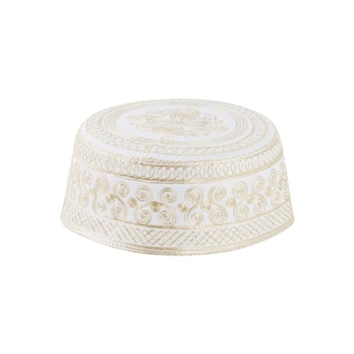 haozaikeji 4pcs Men's Muslim Prayer Kufi Hat Embroidered Islamic Prayer Cap Arabian Omani Turkish Praying Caps Eid Topi Hat - color: Gold+white+grey+brown