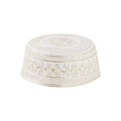 haozaikeji 4pcs Men's Muslim Prayer Kufi Hat Embroidered Islamic Prayer Cap Arabian Omani Turkish Praying Caps Eid Topi Hat - color: Gold+white+grey+brown