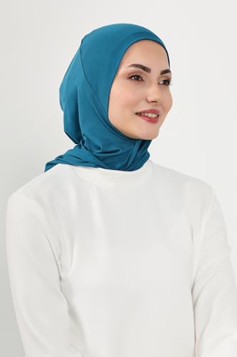 Aisha's Design Full Coverage%95 Cotton Bonnet for Women, Ready-to-Wear Hijab Bonnet Headscarf with Neck Coverage - color: Petrol