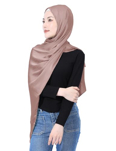 Luxury Silky Satin Hijab for Women, Shimmer Crinkle Muslim Head Scarf, Graceful Feminine Charm - color: Pink Brown