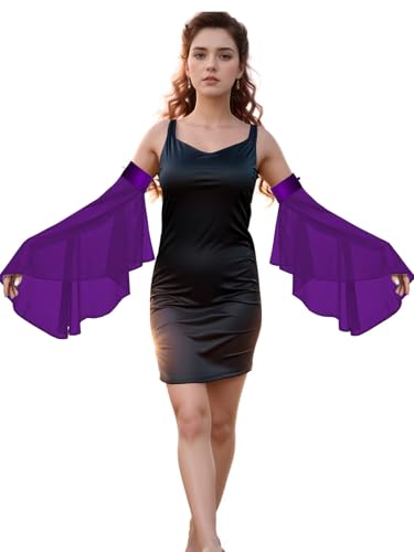 Detachable Sleeves for Wedding Dresses Chiffon Bell Sleeve Arm Covers Victorian Gothic Bridal Gown Accessories - color: Dark Purple