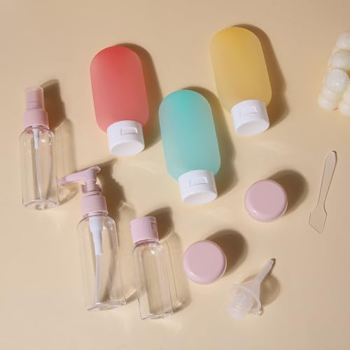 Premium Travel Container Set | Portable Press Bottles for Cosmetics, Shampoo, Lotion & Cream, Vacuum-Sealed Refillable Bottles 3-2 - color: Candy Color 11-Piece Set
