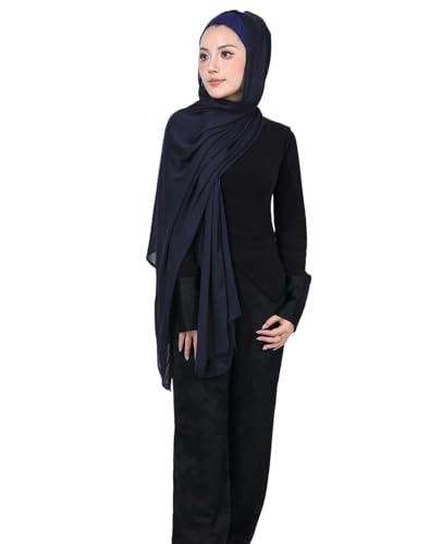 Modal Cotton Hijab Scarf for Women with Undercap Set - color: Dark Blue
