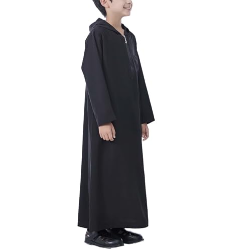 Xiaojmake Dubai Abaya Thobe Elegant Ramadan for Boys Zip Arabic Prayer Clothes with Pockets Islamic Muslim Outfits 3-15Y - color: Black, size: 6-7 Years