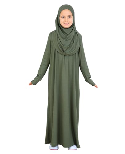 Prien Kids Muslim Prayer Dress With Hijab & Pouch, Soft Viscose Abaya For Girls, Islamic Clothes, Robe For Eid, Ramadan - color: Khaki