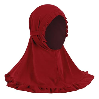 GREUS 2Pcs Kids Hijab for 2-6Y Girls Muslim Headscarf One Piece Hijabs Khimar Islam Arab Scarf Turban Bandana Hat Head Wrap - color: Set E (Light Purple + Deep Red)