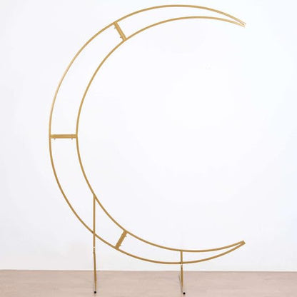 Tableclothsfactory 7.5ft Gold Metal Crescent Moon Wedding Arch Stand, Curved Flower Balloon Frame