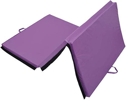 Exercise Mat 6’x4’ Tri-Fold 2" Thick Folding Gymnastics Tumble Mat, 2 Carrying Handles for Yoga, Aerobics, Mixed Martial Arts, Home Gym Protective Flooring Workout Mat Purple
