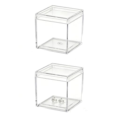 Small Acrylic Boxes Clear Candy Box with Lids Plastic Square Cube 2 Pieces Small Acrylic Storage Containers for Pill and Tiny Jewelry - size: 1.3 x 1.3 x 1.3 Inch