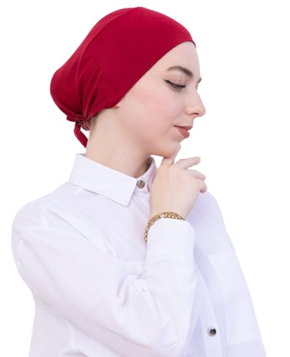 Prien Soft Undercap Hijab for Women, Cotton Islamic Bonnet, Muslim Head Scarf Inner Cap for Prayer Wear, Turban Hat Ramadan - color: Burgundy