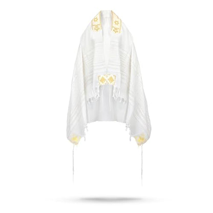 Full Size Tallit Prayer Shawl, Hand-Tied Tzitzit in Israel by a Jewish Craftsman, Blessing On Neckband - color: White & Gold, size: Size 55 - 72 x 52 Inch