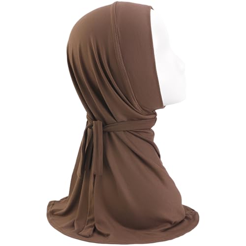 Brown Modal Hijab, Long Tie Back Scarf, Ethnic Head Covering, Women's Under Scarf Cap, Adjustable Full Coverage, 55.5 x 23 cm / 21.85 x 9.06 in