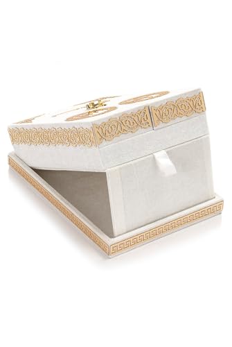 Special Design Quran Velvet Box with Stand with Allah and Muhammad Written | Special Quran Holder Stand | Islamic Gift | Perfect Ramadan,Eid,Birthday,Umrah Gift for Muslim Women Men Child (White) - color: White