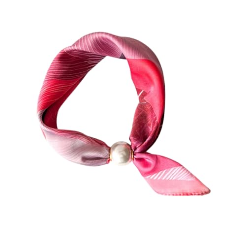 Women’s Silk Pearl magnetic buckle Scarf with Charm Buckle Satin Square Scarf for Neck Retro Floral Print，hair band - color: 01-105