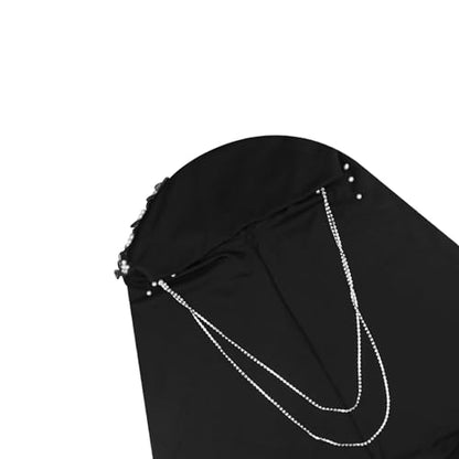 RARITYUS Women Bling Rhinestone Pearl Instant Scarf Muslim Hijab Fashion Shawl Head Wrap Turban Cap with Flower Accent - color: Black