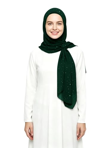 Lina & Lily Sparkle Shimmer Gold Glitter Women's Chiffon Hijab Head Scarf Shawl Wrap Lightweight - color: Jungle Green