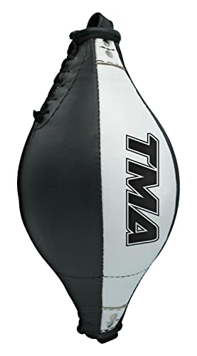 TMA Genuine Leather Double End Dodge Speed Ball Boxing Floor to Ceiling Punching Bag MMA (Black/White)
