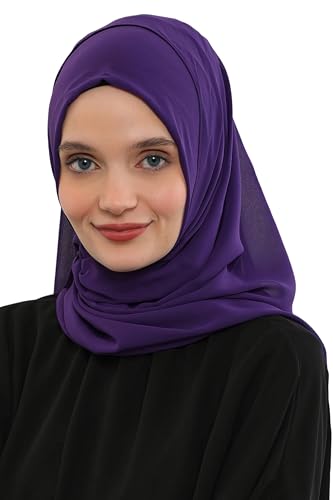 Aisha's Design Instant Chiffon Shawl for Women Modesty Turban Hijab Head Wrap Ready to Wear Women Headscarf - color: Purple