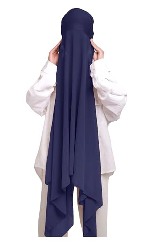 Lina & Lily Muslim Chiffon Instant Hijab Head Scarf with Matching Tie Back Jersey Undercap - color: Navy Blue