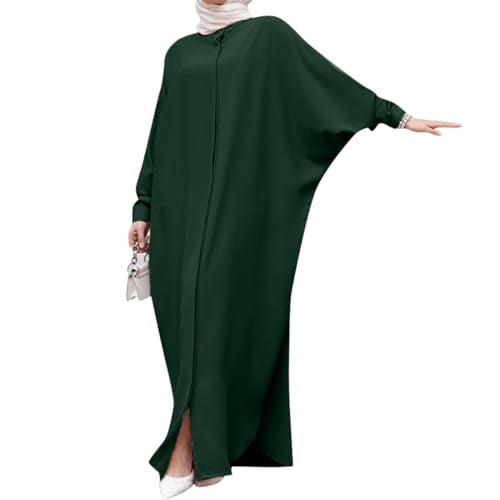 FYMNSI Abayas for Women Muslim Dress Modest Maxi Robe Abaya Kaftan Dresses Eid Prayer Clothes Arabian Islamic Dubai Outfit - color: Dark Green