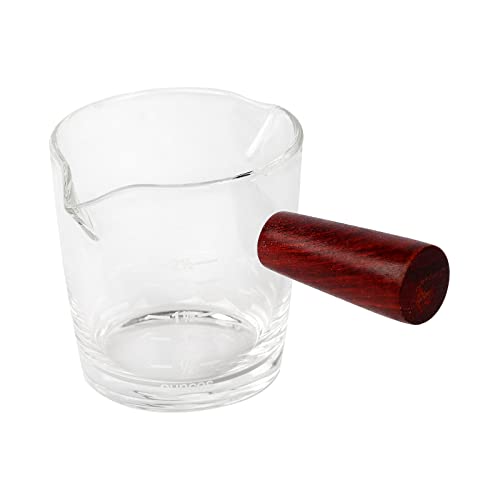 70ml Double Spouts Espresso Cup Shot Glasses Heat-Resistant Measuring Cup Mini Milk Glass Mug with Wooden Handle Clear Scale Ounce for Milk Coffee Espresso Making Heavy Glass Measuring Cup - color: 70ml, with Wood Handle