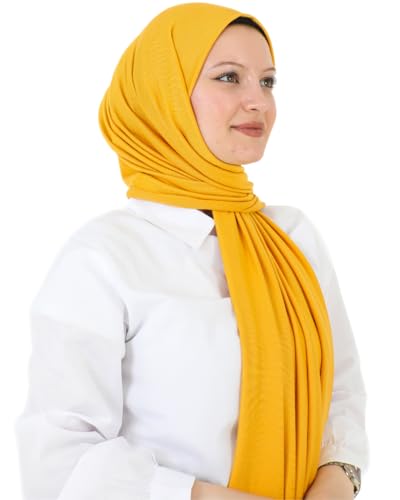 Prien Hijab for Women Viscose Scarf Lightweight Muslim Hijabs Long Shawl Islamic Scarves Turkey Silk Headscarf for Womens - color: Deep Yellow