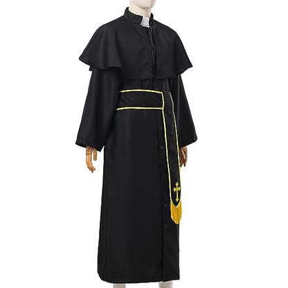 COSDREAMER Mens Clergy Robe Preacher Cassocks Mens Praise Worship Robes - color: Gold Black, size: X-Large