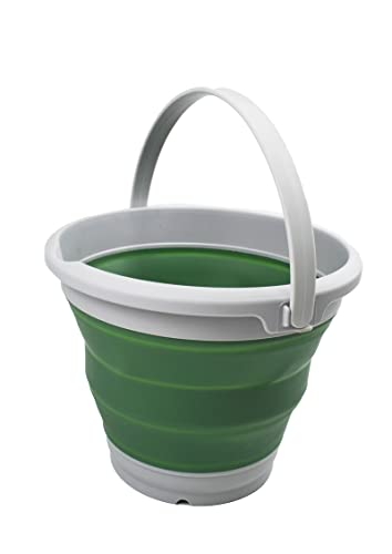 SAMMART 5.5L (1.4 Gallon) Collapsible Plastic Bucket - Foldable Round Tub - Portable Fishing Water Pail - Space Saving Outdoor Waterpot. (Grey/Dark Sea Green, 1) - color: Grey/Dark Sea Green