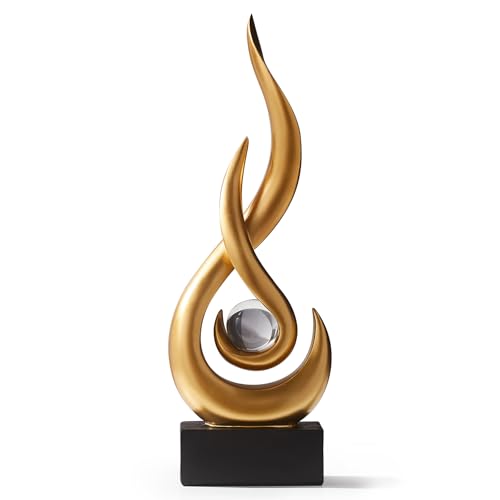 AWNR Modern Gold Sculpture Decor: Flame Statue with Glass Ball Resin Abstract Art Figurines Unique Centerpiece for Home Living Room TV Stand Coffee Table Office Decor - color: Big Golden Statue