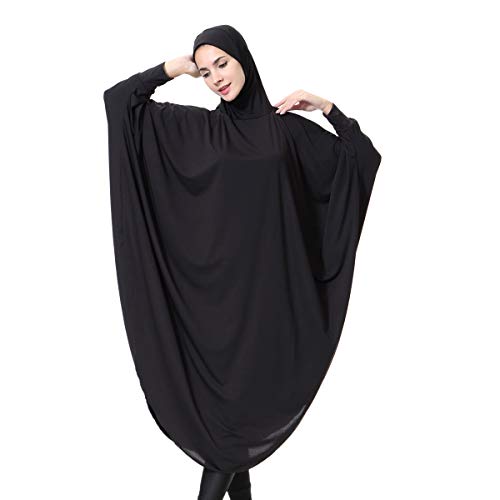 Muslim Abaya Dress for Women Highly Stretchy Batwing Hooded Prayer Hijab - color: Black, size: Large