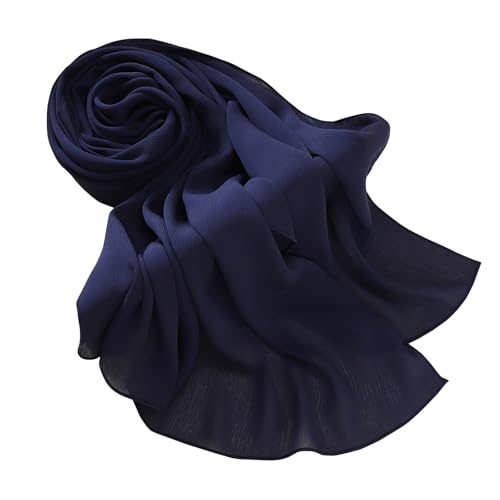 Premium Long Crinkle Chiffon Hijab Scarf for Women, Very Soft Muslim Head Scarfs - color: Navy Blue