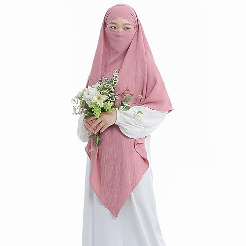 Khalat Muslim Prayer Hijab - 2 Layers Soft Breathable Islamic Dubai Women's Instant Long Hijab - color: Pink