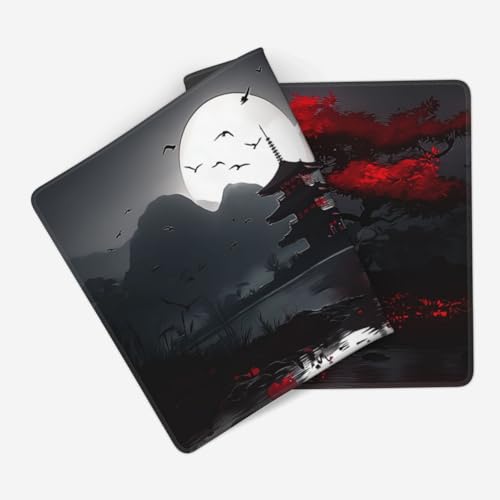 XXL Gaming Mouse Pad 35.4x15.7 Inch, Large Extended Desk Mat | Oriental Landscape Moon Design, Non-Slip Rubber Base, Water-Resistant Surface and Stitched Edges for Gaming, Office & Home - color: Oriental Landscape Moon