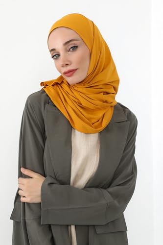 Aisha's Design Neck-Covering Practical Jersey Hijab with Built-In Ninja Bonnet - color: Mustard Yellow