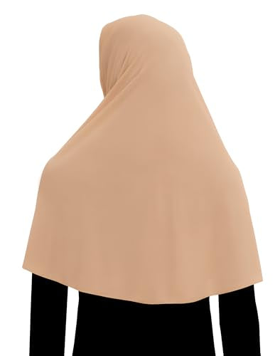 Women's Khimar Hijab Modest Muslim Cover Instant Elastane Elbow Length Easy Pull-on Islamic Headscarf - color: Beige