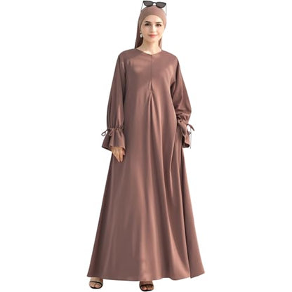khalat Women's Muslim Kaftan Abaya Dress Eid Prayer Dress for Women Islamic Daily Dress Smooth Flowy Muslim Women Clothes - color: Khaki, size: Large